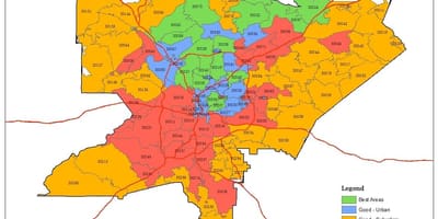 আটলান্টা এলাকায় zip কোড মানচিত্র